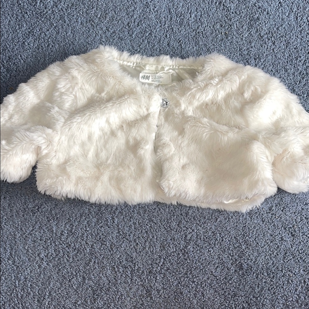 H&M White Cropped Faux Fur Bolero Jacket